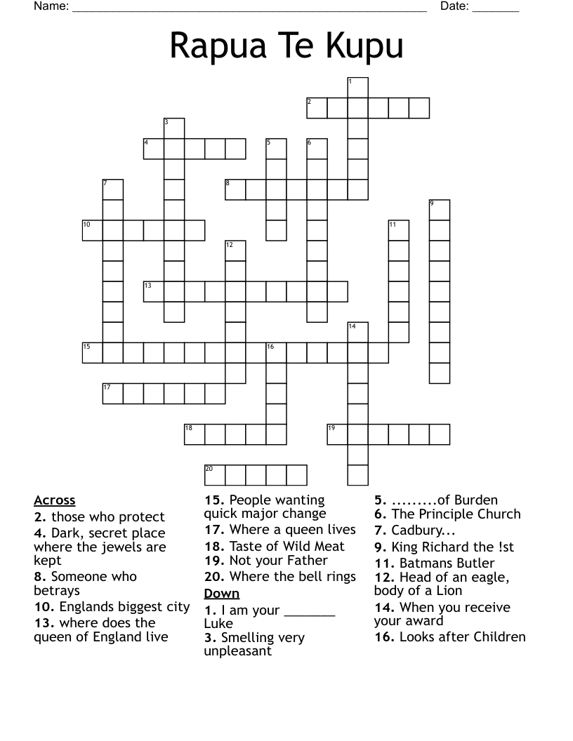 Rapua Te Kupu Crossword