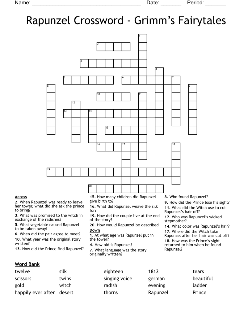 Rapunzel Crossword - Grimm’s Fairytales