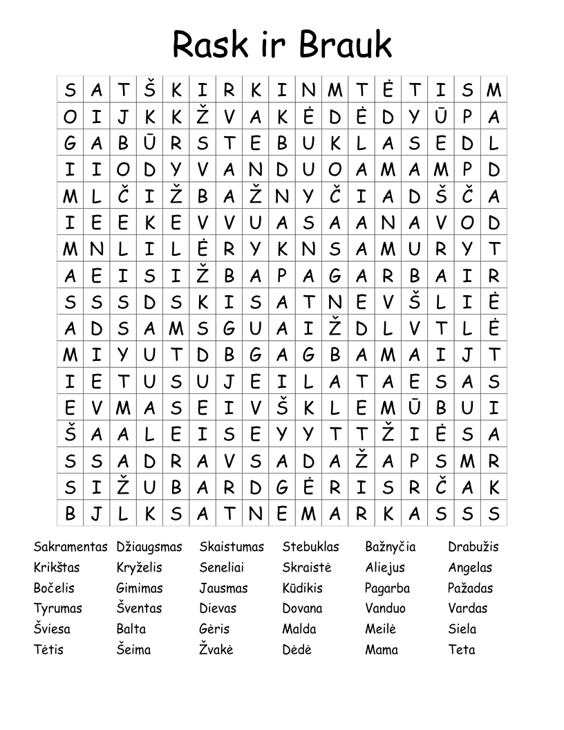Rask ir Brauk Word Search