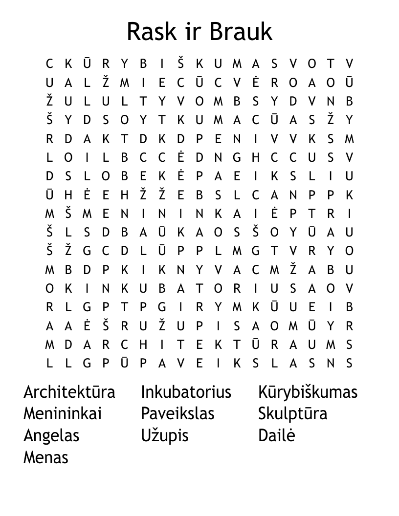 Rask ir Brauk Word Search