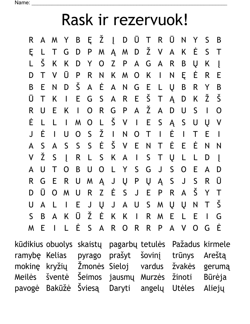Rask ir rezervuok! Word Search