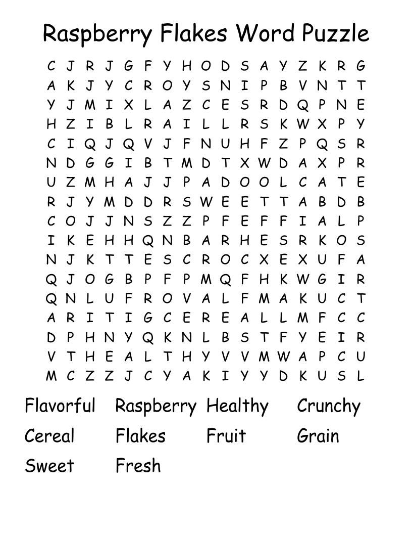 Raspberry Flakes Word Puzzle Word Search