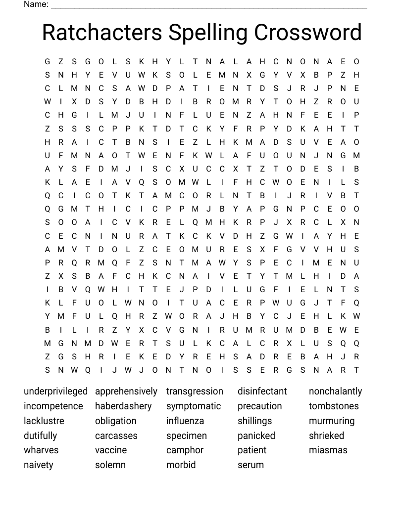 Ratchacters Spelling Crossword Word Search