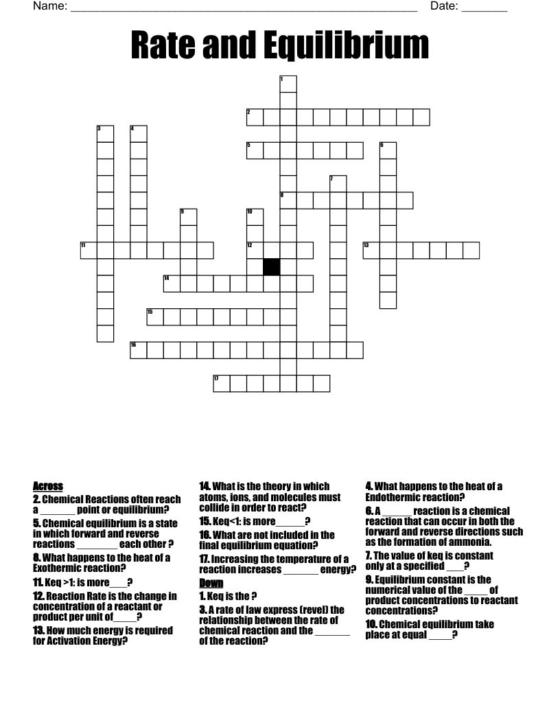 Rate and Equilibrium Crossword