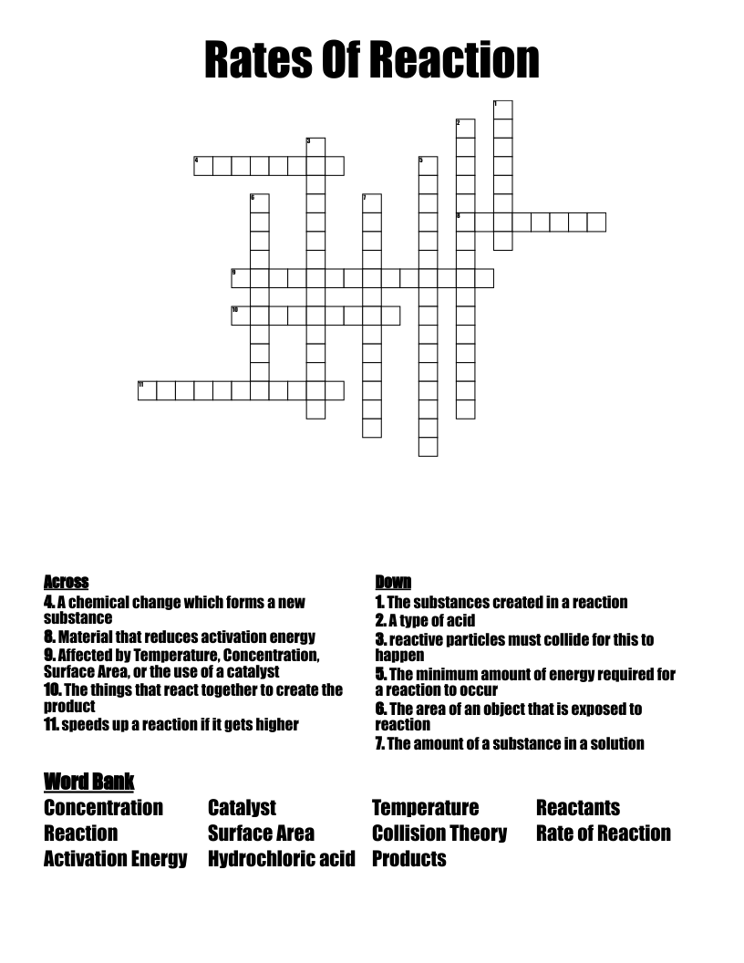 Rates Of Reaction Crossword