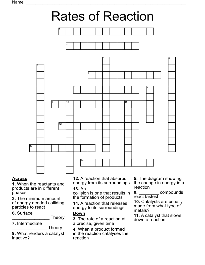 Rates of Reaction Crossword