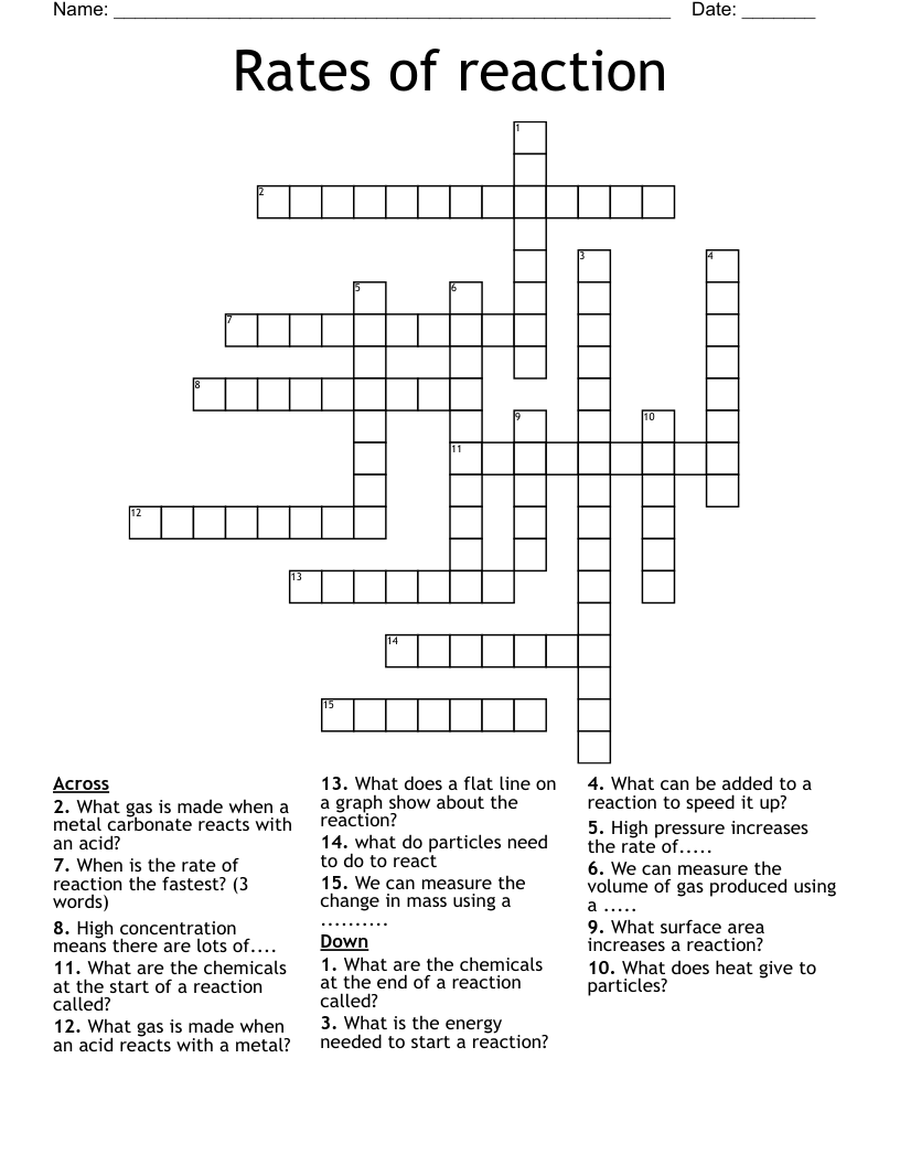 Rates of reaction Crossword