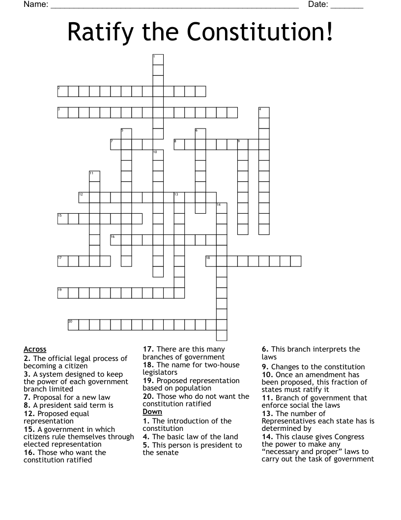 Ratify the Constitution! Crossword