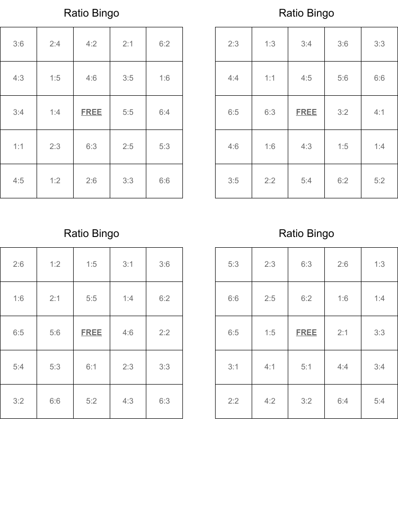 Ratio Bingo