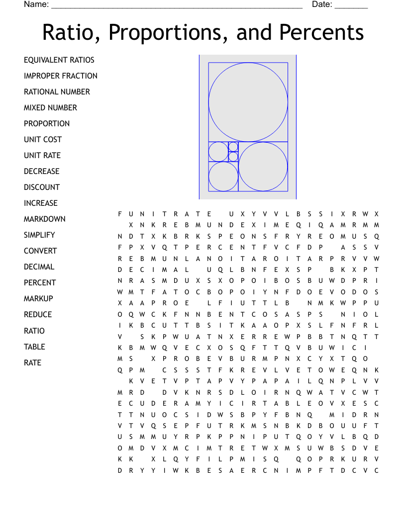 Ratio, Proportions, and Percents Word Search