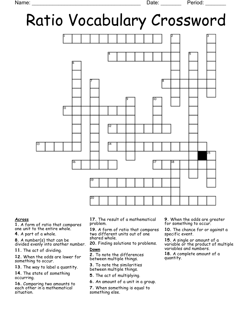 Ratio Vocabulary Crossword