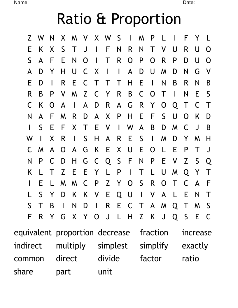 Ratio & Proportion Word Search