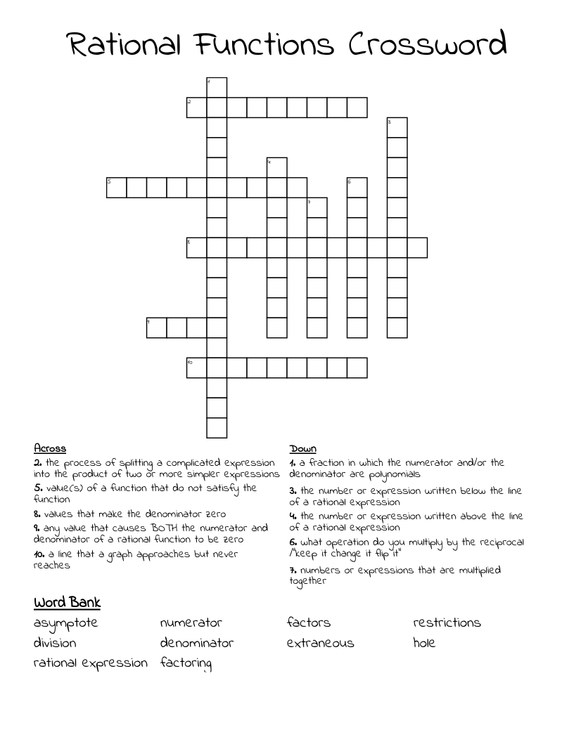Rational Functions Crossword