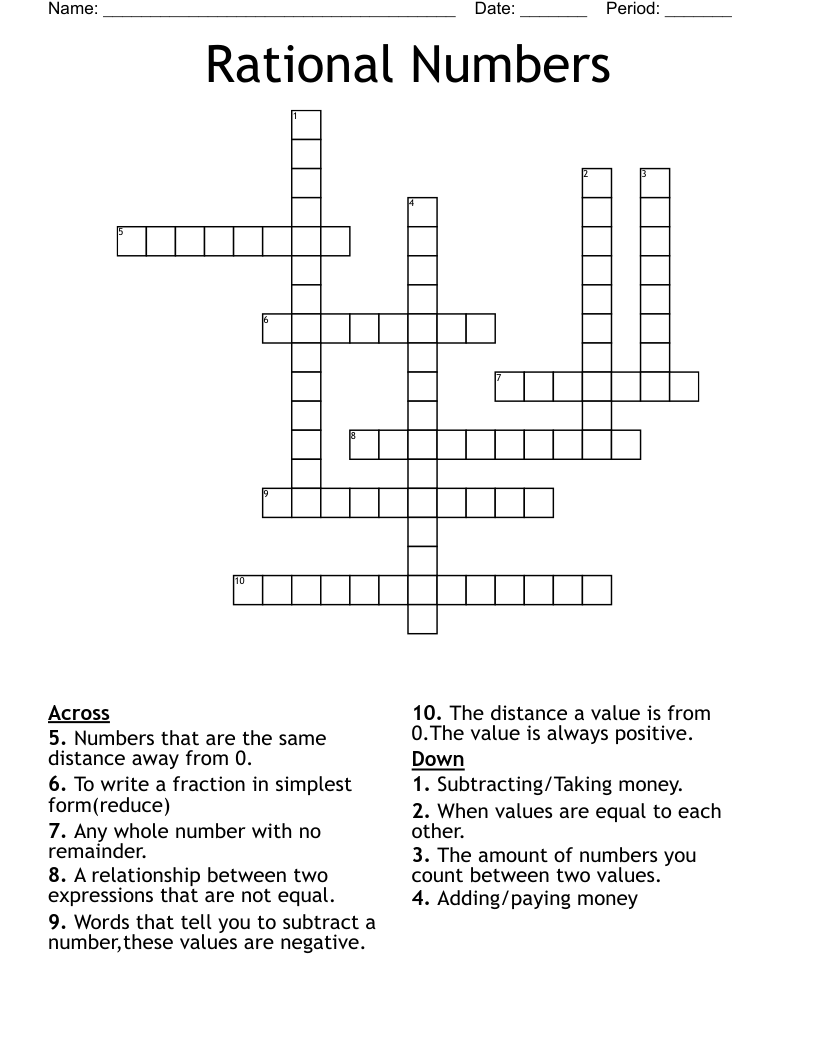 Rational Numbers Crossword
