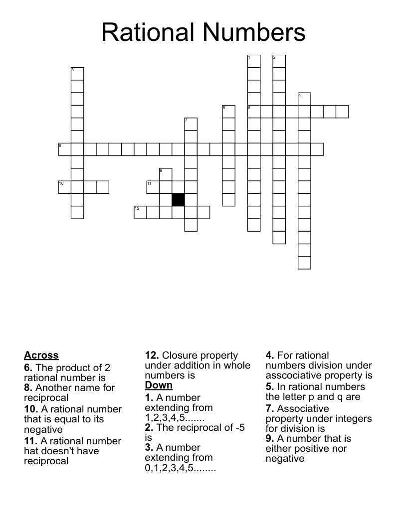 Rational Numbers Crossword