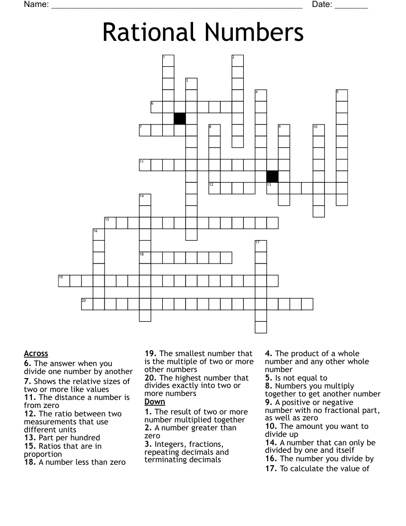 Rational Numbers Crossword
