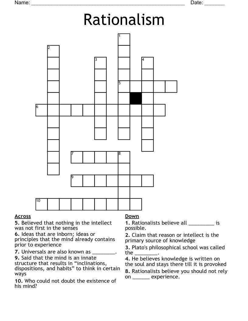 Rationalism Crossword