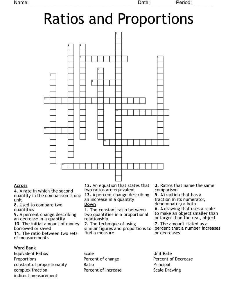 Ratios and Proportions Crossword