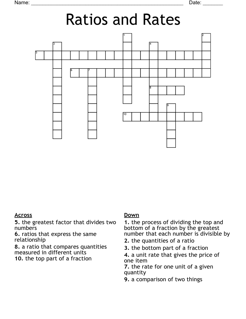 Ratios and Rates Crossword