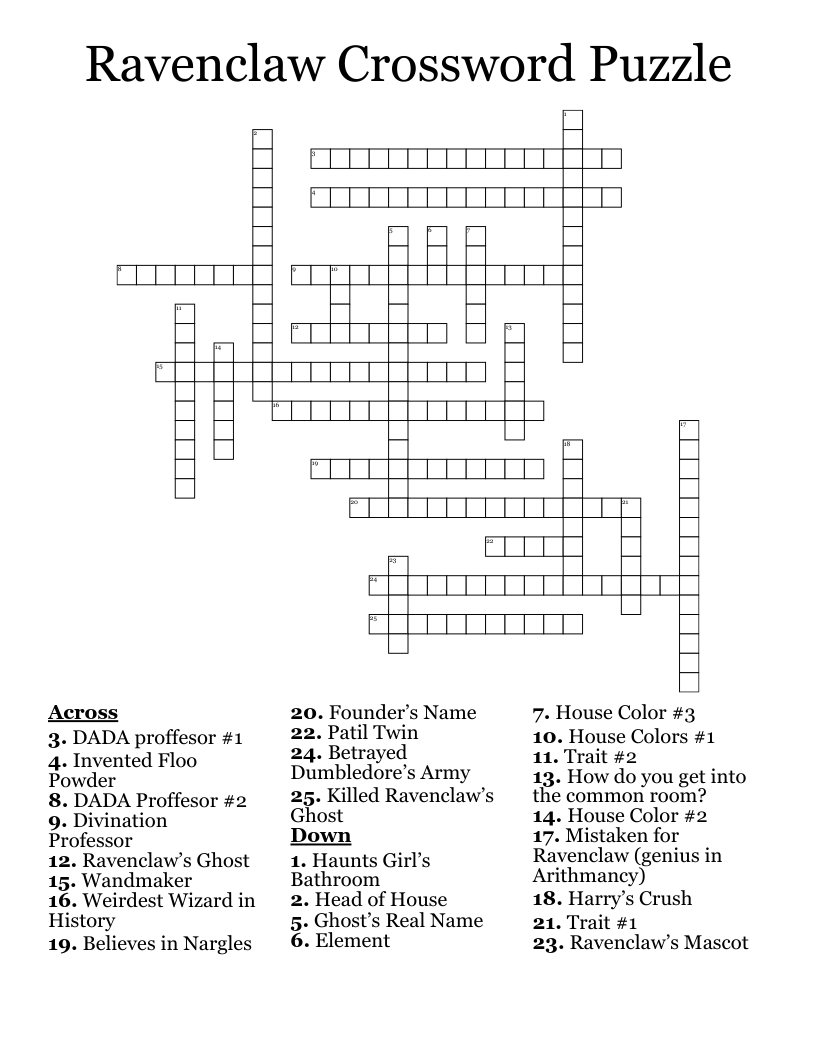 Ravenclaw Crossword Puzzle