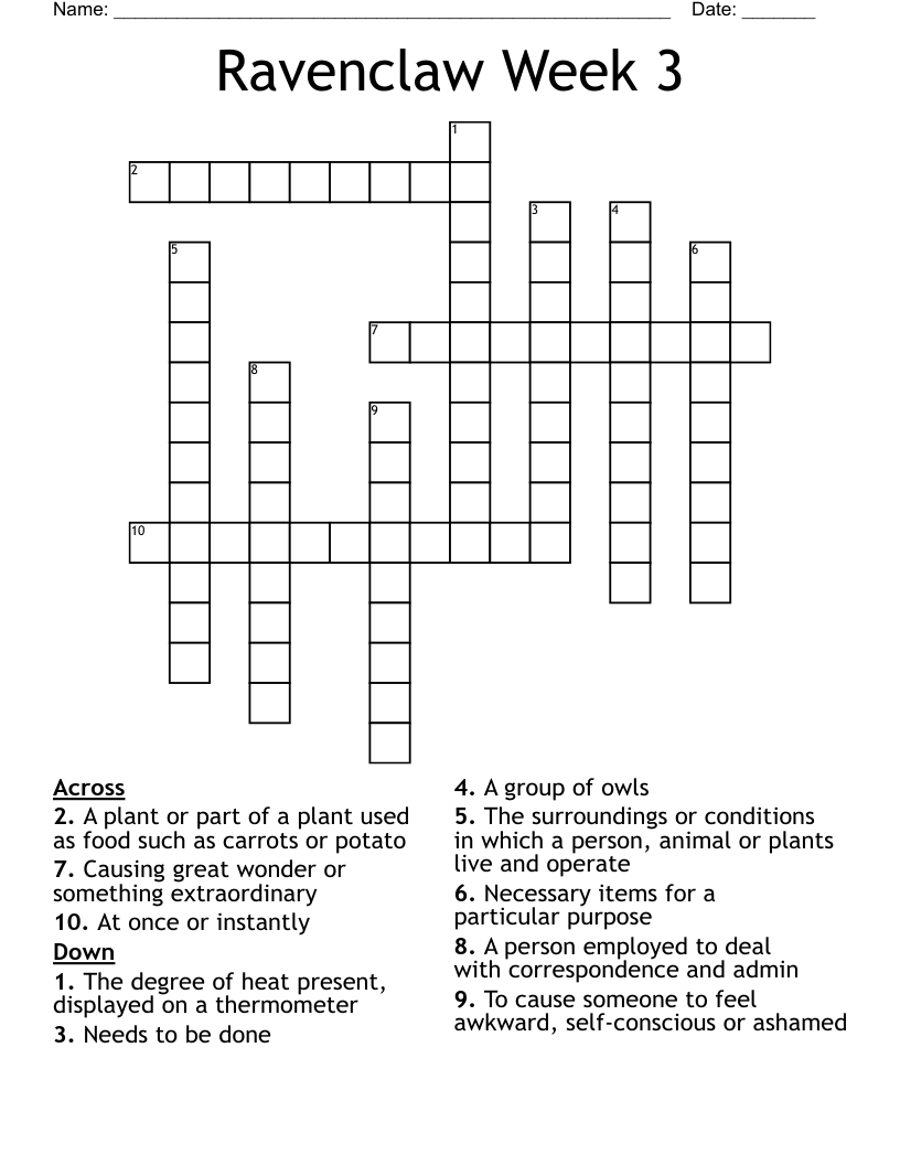 Ravenclaw Week 3 Crossword