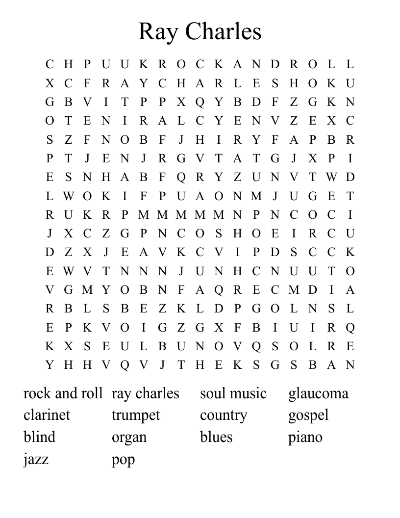 Ray Charles Word Search
