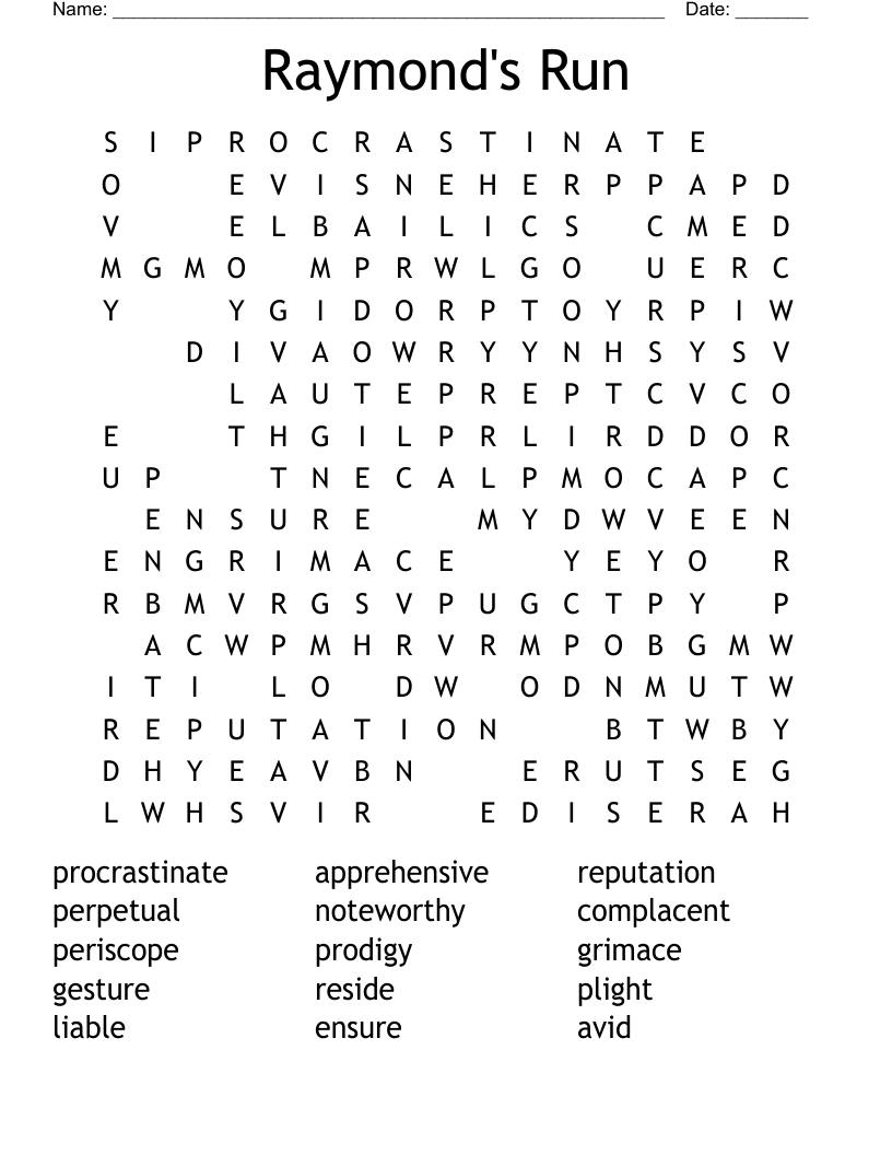 Raymond's Run Word Search