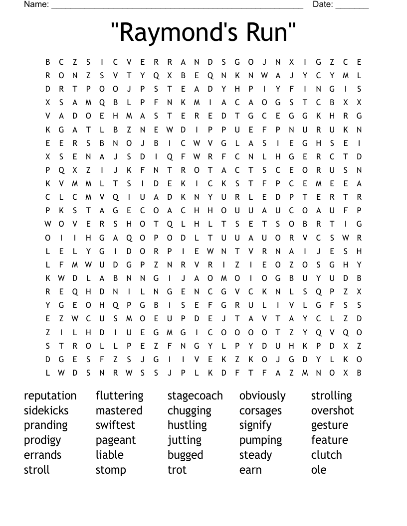 "Raymond's Run"  Word Search