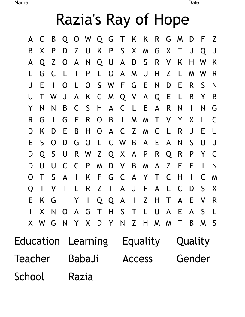 Razia's Ray of Hope Word Search