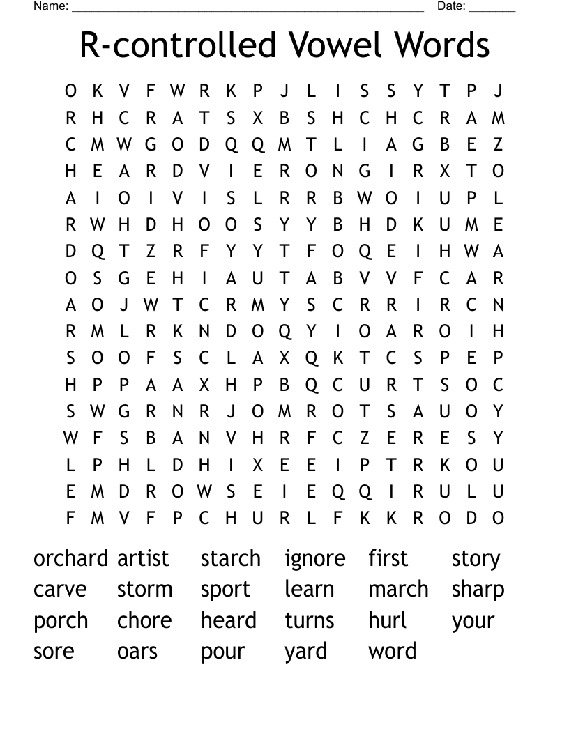 R-controlled Vowel Words Word Search