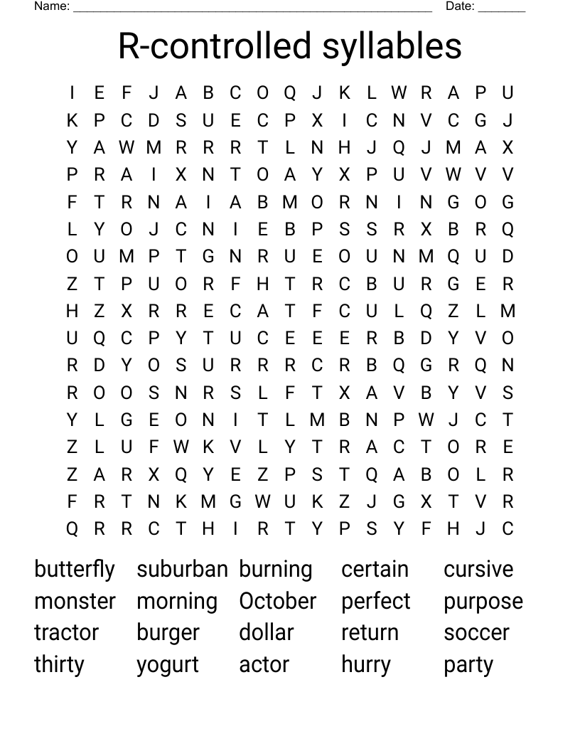 R-controlled syllables Word Search