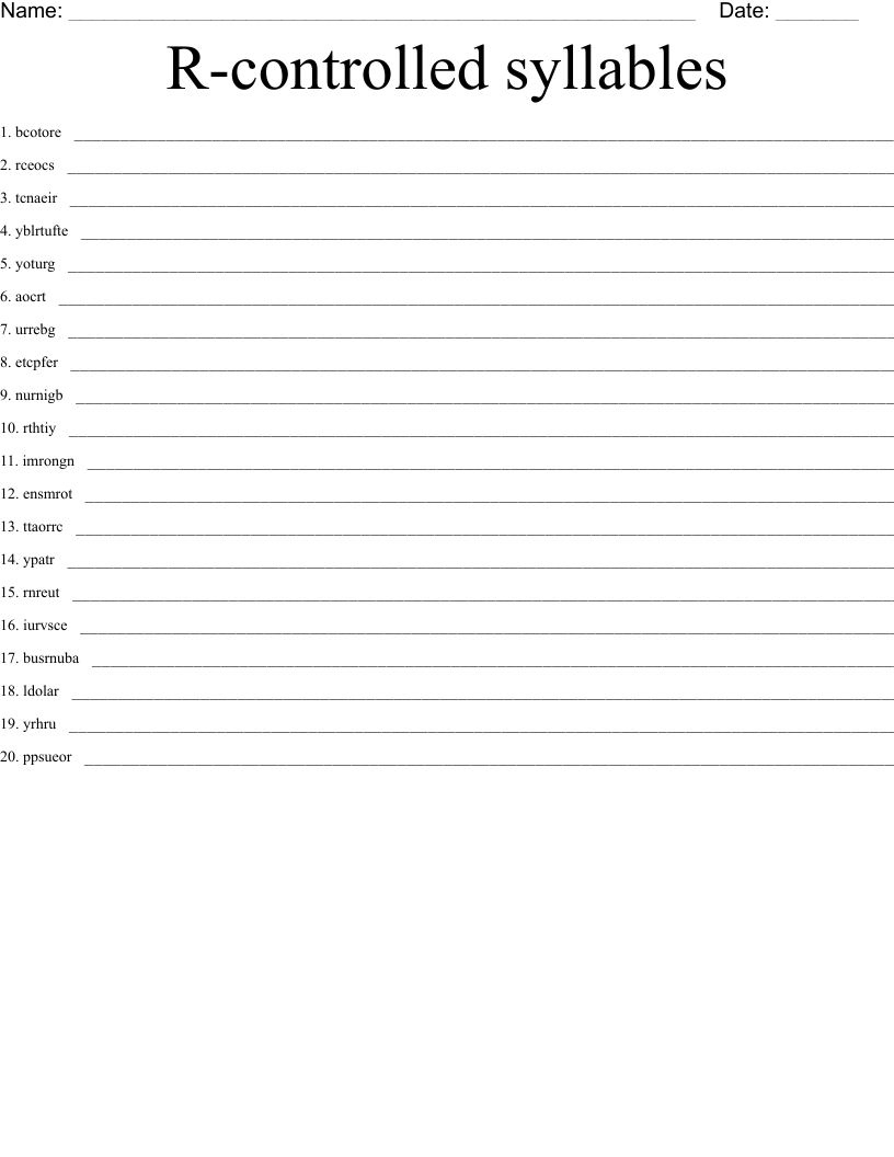 R-controlled syllables  Word Scramble