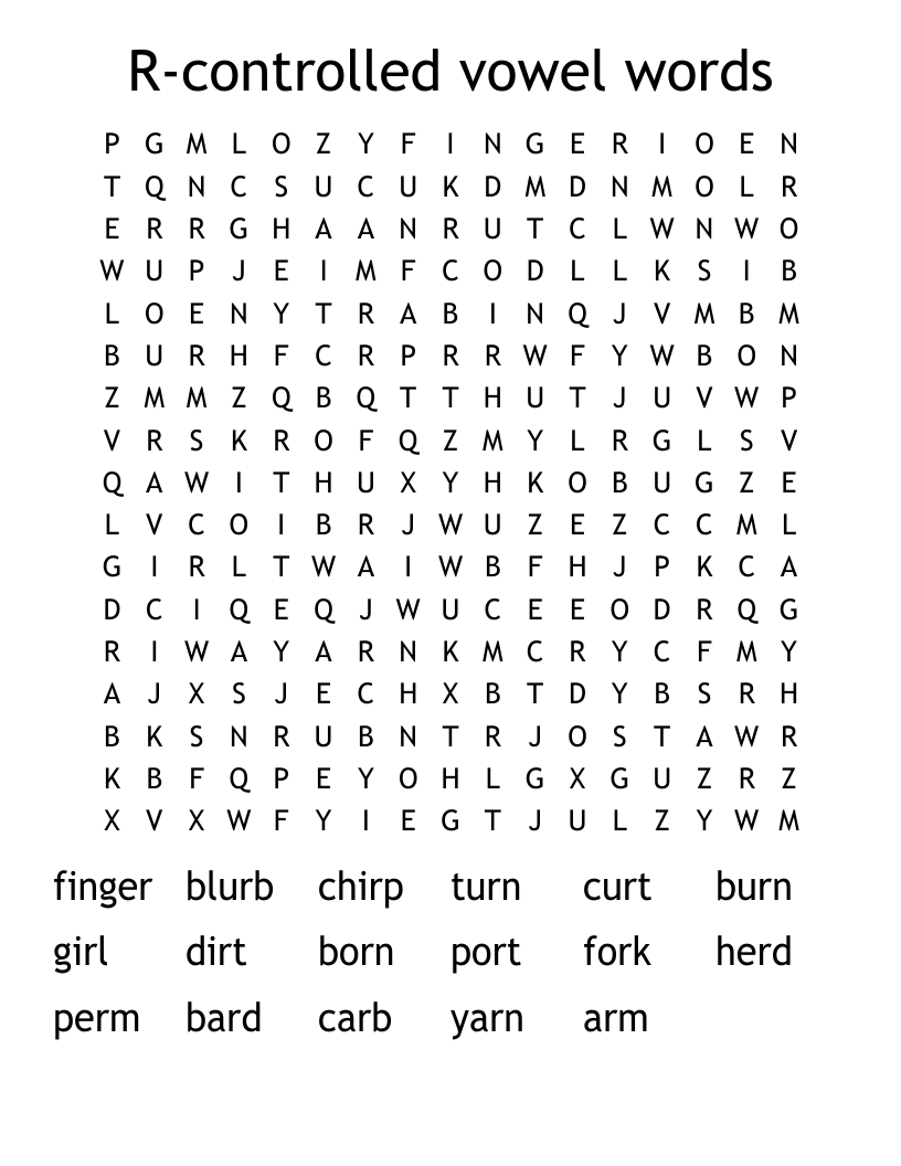 R-controlled vowel words Word Search
