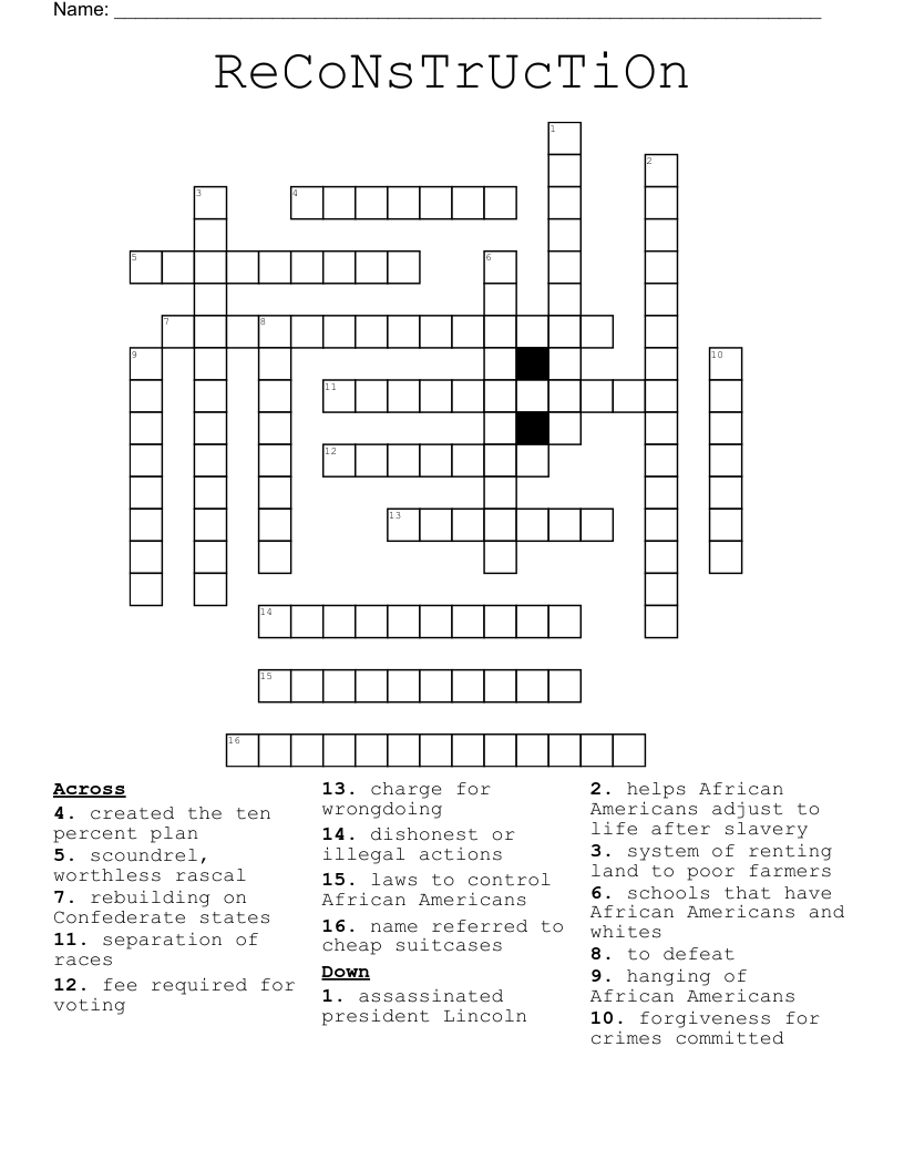 ReCoNsTrUcTiOn Crossword