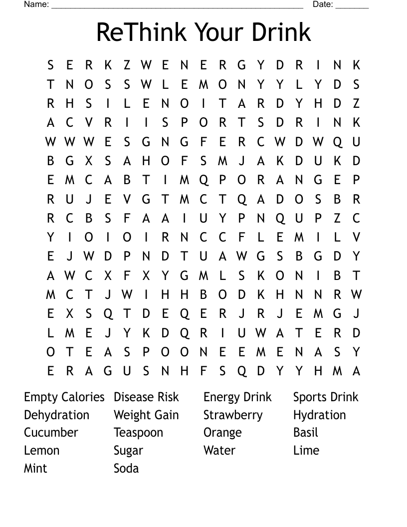 ReThink Your Drink Word Search