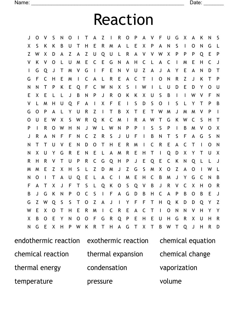 Reaction Word Search