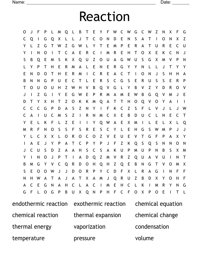 Reaction Word Search