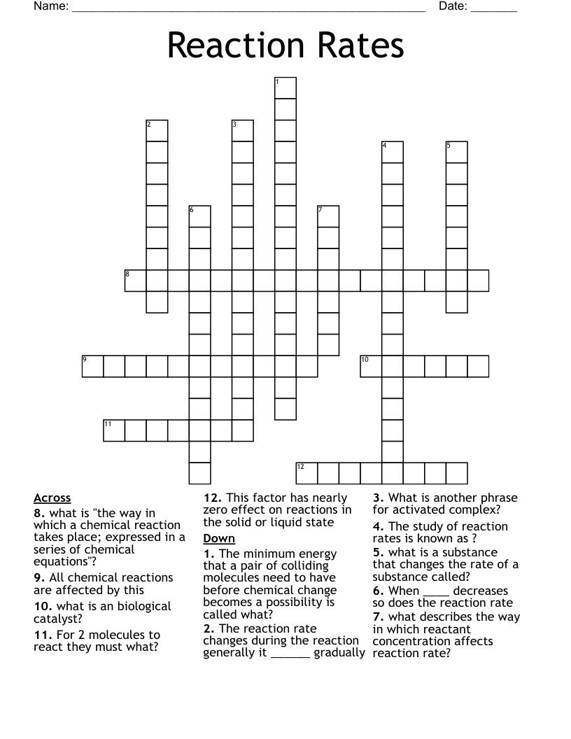Reaction Rates Crossword