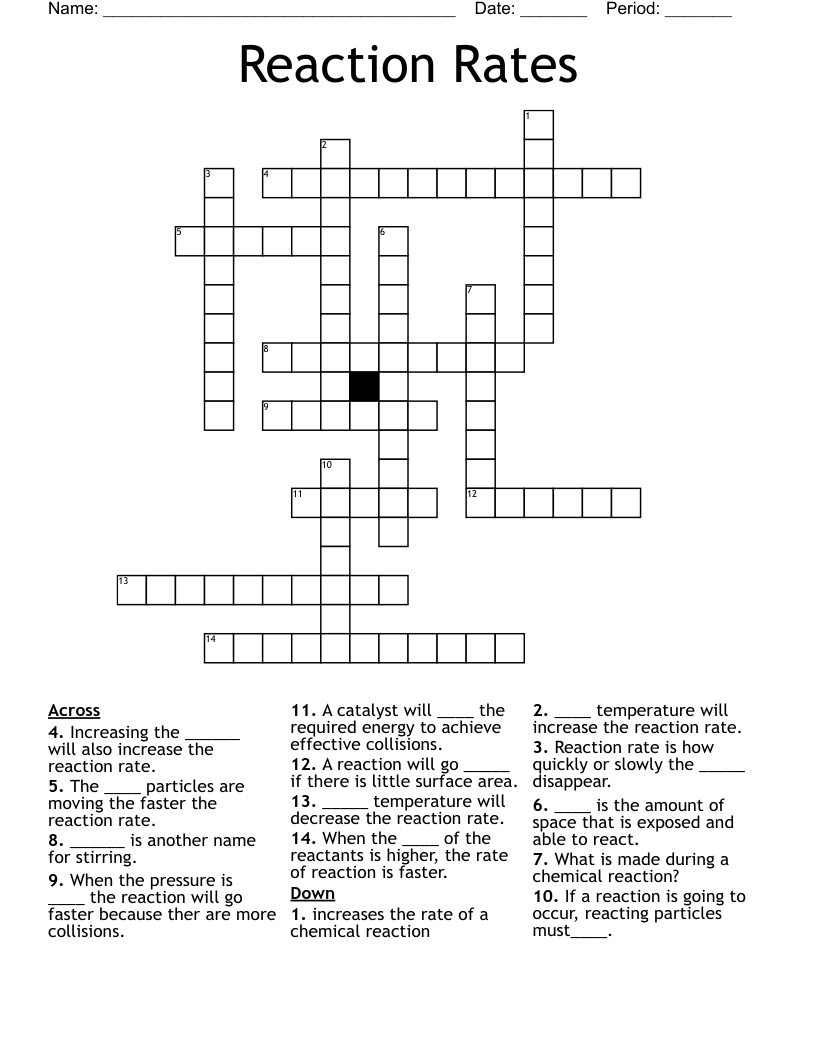 Reaction Rates Crossword