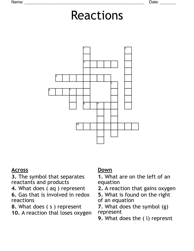 Reactions Crossword