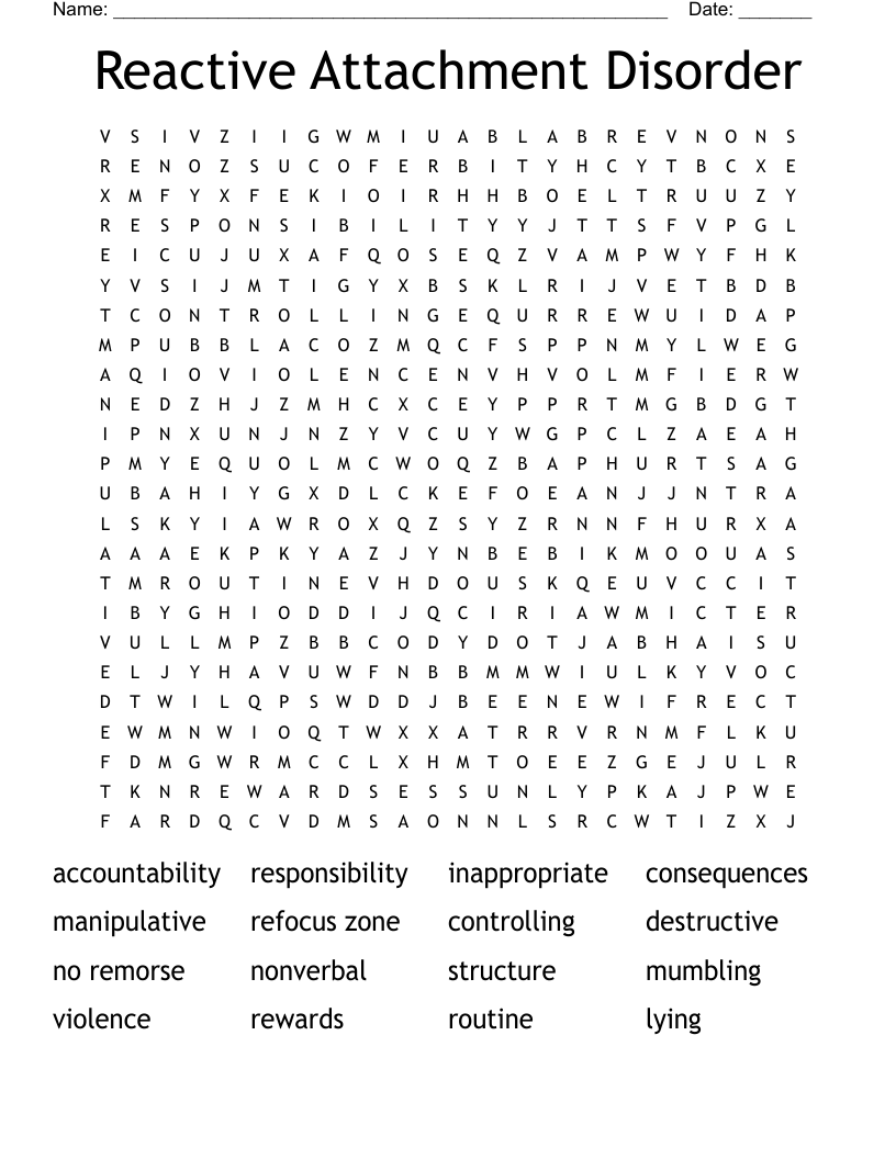 Reactive Attachment Disorder Word Search