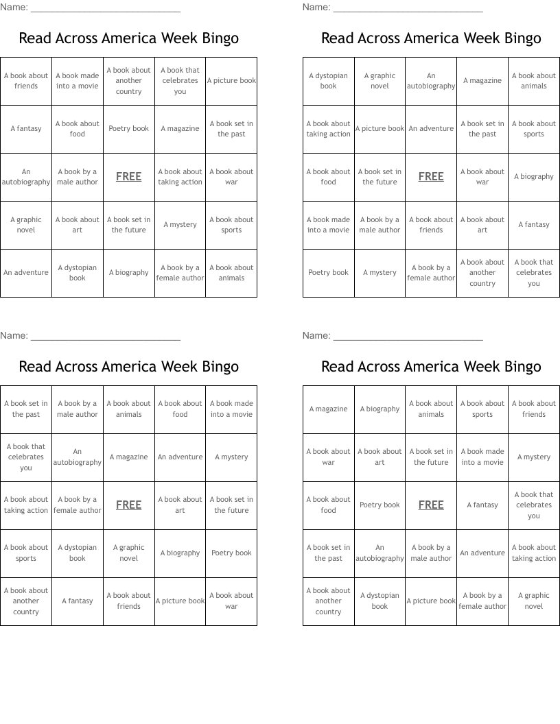 Read Across America Week Bingo