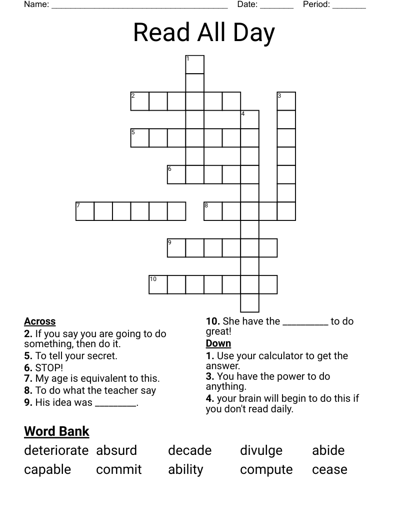 Read All Day Crossword