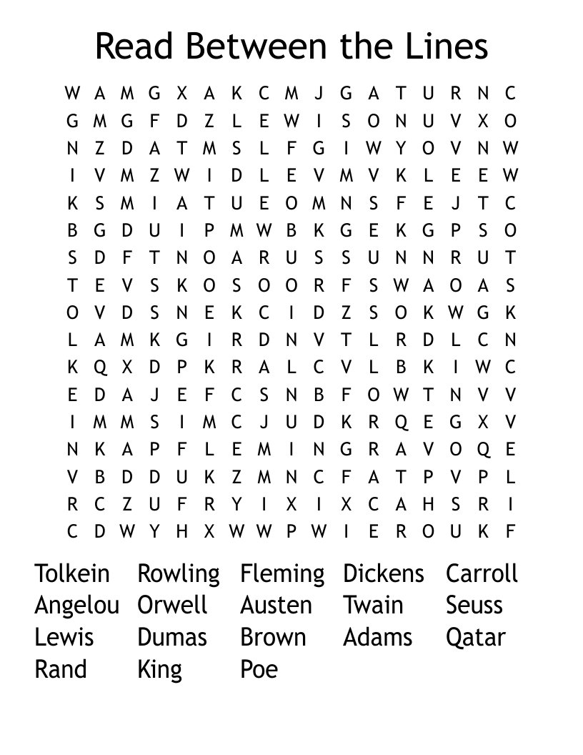 Read Between the Lines Word Search