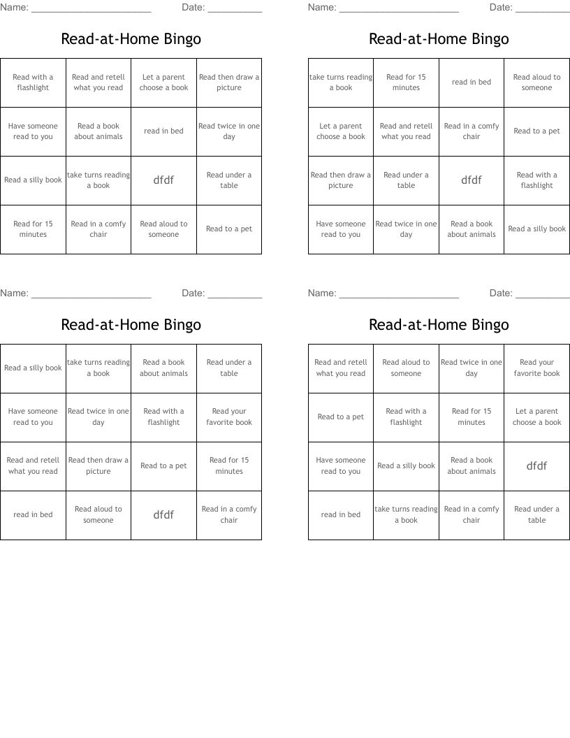 Read-at-Home Bingo