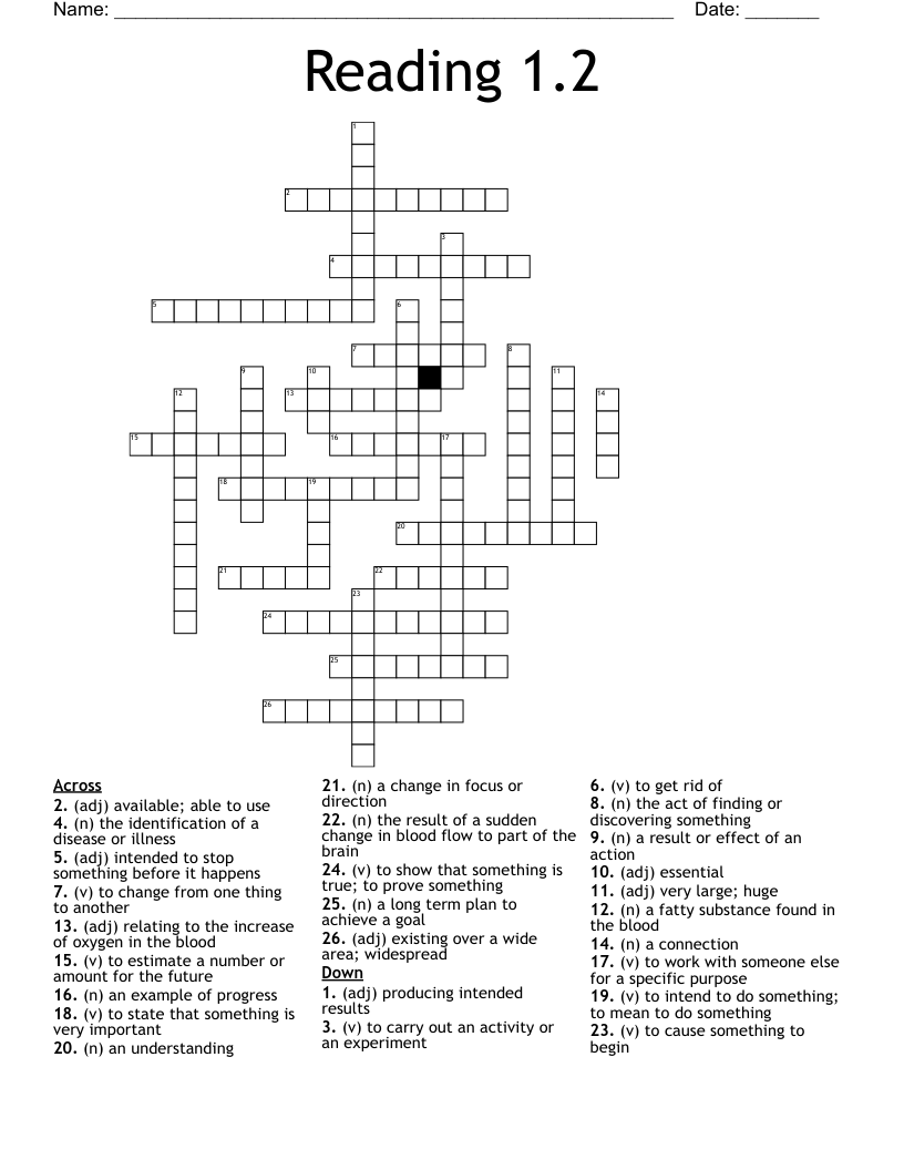 Reading 1.2 Crossword