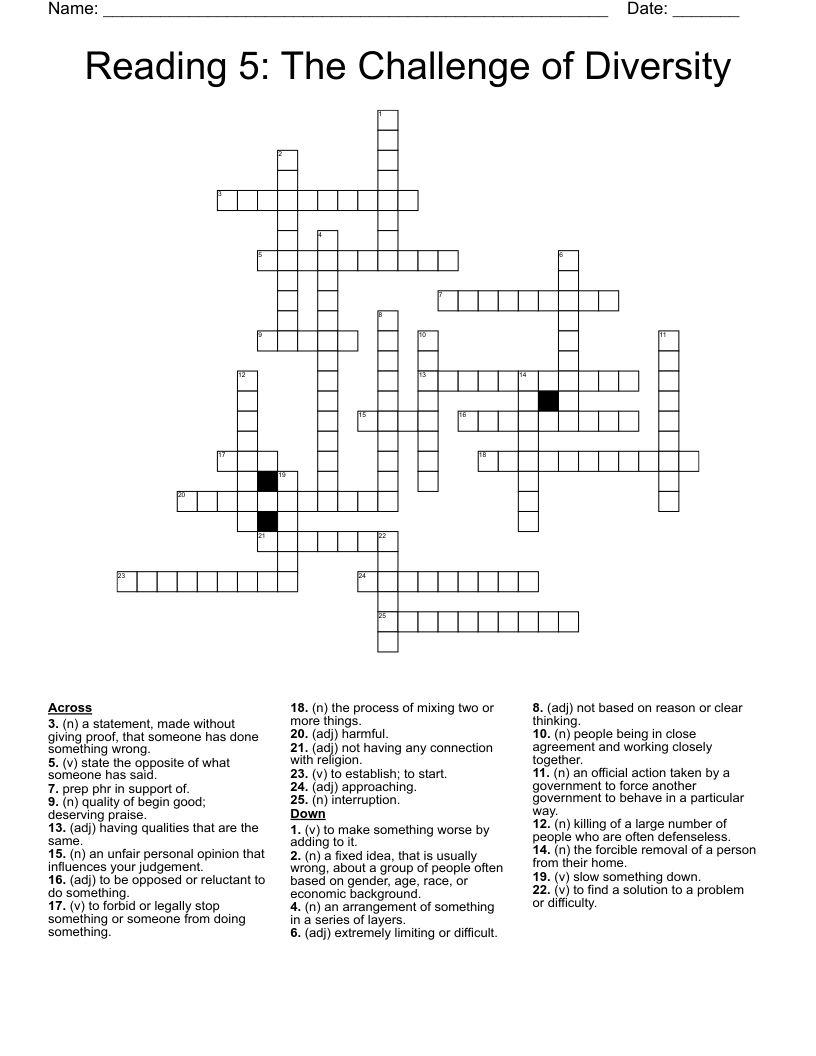 Reading 5: The Challenge of Diversity Crossword