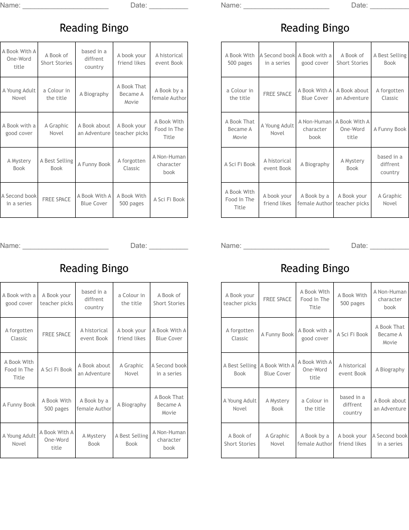 Reading Bingo