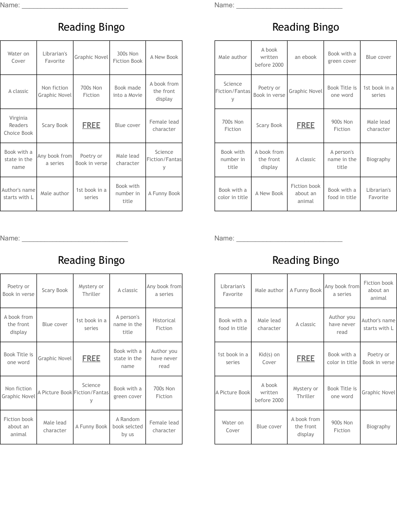 Reading Bingo