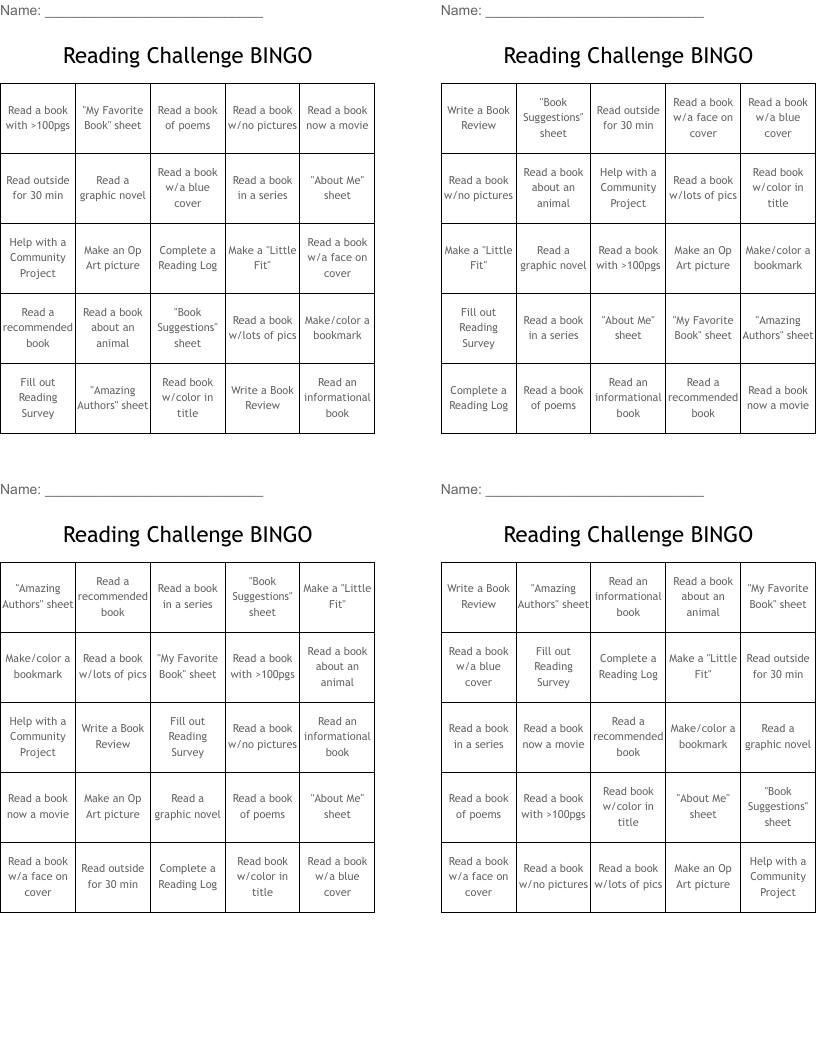Reading Challenge BINGO